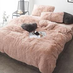 Jogo De Cama Casal Super King 6 Peças Edredom Pelúcia Rosê - Casa Da F