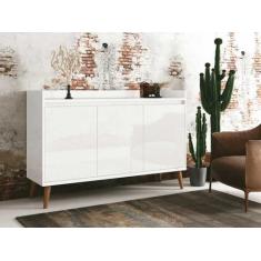 Buffet Aparador Retrô Clássico 3 Portas Branco Gloss - MoveisAqui