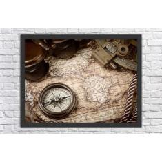 Quadro Decorativo Mapas Mundo Bússola Quartos Salas Decorações Com Mol