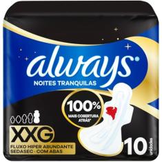 Absorvente Noturno Always Noites Tranquilas Seca com Abas Hiper Longo 10 Unidades