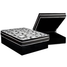 Cama Box Baú Casal: Colchão Espuma Luckspuma D45 Gran Luck Pró Saúde Duplo + Base crc Suede Black(138x188)