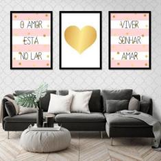 Kit 3 Quadros Decorativos O Amor Está No Ar 45X34Cm - Quadros On-Line
