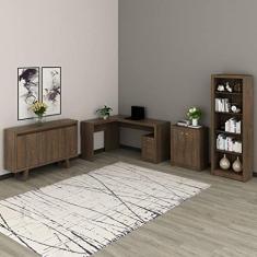 Conjunto Home Office 4 Peças 1 Escrivaninha em L 1 Estante 4 Prateleiras 2 Balcões Espresso Móveis