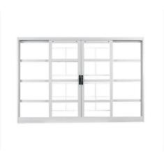 Janela de Aço de Correr 100x150cm 4 Folhas com Grade Minas Sul MGM Branco