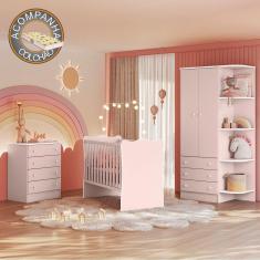 Quarto de Bebê Doce Sonho Completo Qmovi Rosa Acetinado + Colchão Gazin