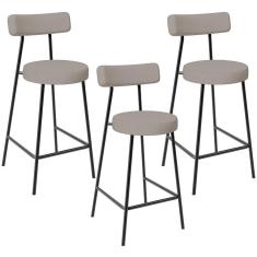 Kit 03 Banquetas Baixa Para Cozinha Sala De Jantar Bancada Milão L02 Linho Bege