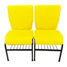 02 Cadeiras Para Igrejas C/ Porta Biblía E Porta Cálice Amarelo