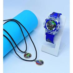 Kit Relógio Infantil Digital Pisca Luz Toca Musica + Colar de Amizade Best Friends Personagem Aranha Frozen Friend Moda