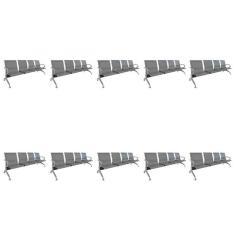 Kit 10 Cadeiras para Escritório Longarina 4 Lugares Dubai Cinza