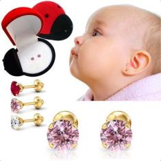Brinco Recém-nascido Infantil Bebê Ouro 18k 2,5mm - Sofistgold Joias, 