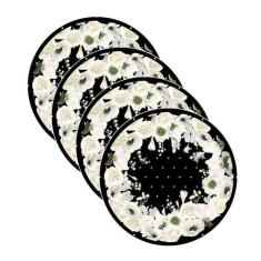 Sousplat Flores Branco/Preto - NSW, com base, 4 Peças