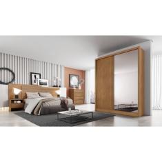 Guarda Roupa Solteiro com Espelho mdf 3 Gavetas - Virtus -Cumaru - Móveis Novo Horizonte