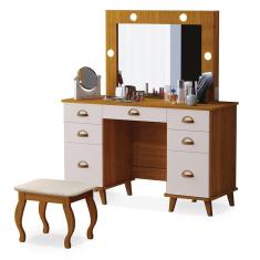 Penteadeira Camarim New Seul Freijó-maní Com Banqueta Almofadada - Móveis Luapa Freijó-maní