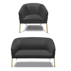 Sofá Namoradeira E Poltrona Kit Stella D03 Corino Espuma D23 Preto Dourado D'Rossi