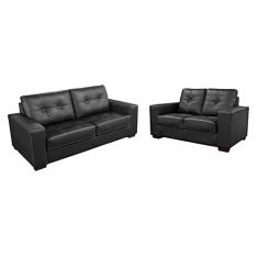 Conjunto Sofá de Couro Punto 3 e 2 lugares - Preto Pigmentado - Mempra
