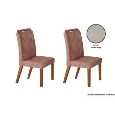 Cadeira Sala de Jantar Melissa Madeira Kit 2 Un Capuccino/Linho Bege - Rufato