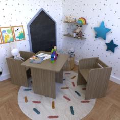 Conjunto Infantil com 1 Mesa e 2 Banquetas Carvalho Marrom