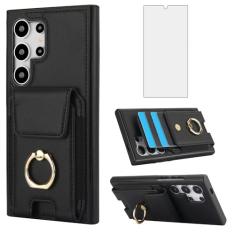 Asuwish Capa de telefone para Samsung Galaxy S24 Ultra 5G com protetor de tela de vidro temperado capa carteira e suporte de anel fino suporte de cartão acessórios de celular de couro S24Ultra 24S S