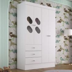 Guarda Roupa Infantil 4 Portas com Janela 2 Gavetas Maya Rodial, Branc