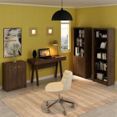 Conjunto Home Office 4 Peças 1 Escrivaninha Com 2 Estantes E 1 Balcão Tecno Mobili Rústico