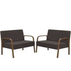 Kit Poltrona 2 Namoradeira Jade Braço Madeira Marrom