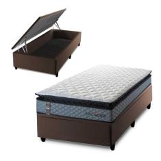 Conjunto Box Baú Chicago Cinza 96x203x64 Espuma D33 - King House