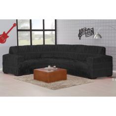 Capa De Sofá De Canto Em Malha Com 21 Elásticos Preta