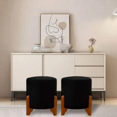 Kit 2 Puffs Banquetas Thor Pés de Madeira Maciça Veludo - Gentil Estof