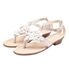 Sandália de Salto Infantil Menina Tiras Flores Branca-Feminino