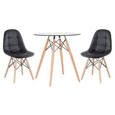 Loft7, Kit Mesa de vidro Eames 70 cm + 2 cadeiras estofadas Eiffel Botonê preto