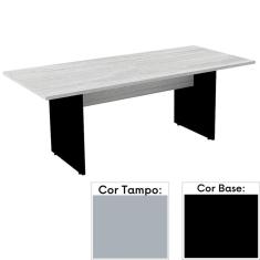 Mesa de Reunião Retangular 200 x 90 cm Pé Painel PE25 em MDP Cinza com Base Preta