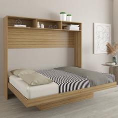 Cama Articulada Casal Horizontal com Nichos e Prateleiras Cm8043 Amendoa