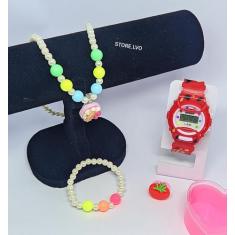 Kit Relógio Infantil Digital Menina esportivo + Conjunto Colar Pulseir