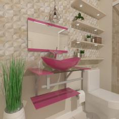 Gabinete De Vidro 40cm Ac Com Cuba Oval Rosa