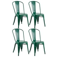 Loft7, Kit 4 Cadeiras Iron Tolix Design Industrial em Aço Carbono Vintage e Elegante Versátil Sala de Jantar Cozinha Bar Varanda Gourmet, Verde Escuro