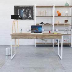 Mesa para Escritório 150cm 2 Gavetas Kuadra Carvalho / Est.Branca