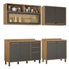 Cozinha Completa 2 Armários Aéreos e 2 Balcões Salvador Cinamomo/Grafite