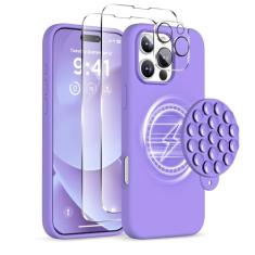 COFFKER Capa magnética para iPhone 16 Pro, compatível com Magsafe, suporte de telefone com ventosa, 2 protetores de tela - protetor de câmera, capa protetora de silicone à prova de choque para celular
