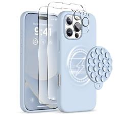 COFFKER Capa magnética para iPhone 16 Pro, compatível com Magsafe, suporte de telefone com ventosa, 2 protetores de tela - protetor de câmera, capa protetora de silicone à prova de choque para celular