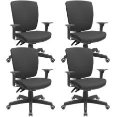 Kit 04 Cadeiras de Escritório Diretor Office Base Giratória Preto Alta