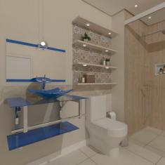 Gabinete de vidro 70cm iq inox com cuba quadrada - azul ek - Cubas e G