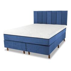 Cama Box e Colchão Magnético com Cabeceira - Therapy Life Slim, Azul, 