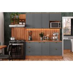 Cozinha Modulada Completa Bella 9 Peças (2Aéreos+2Balcões+5Complementos) C9P60 Nogal/Cinza - Carraro