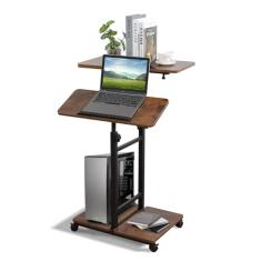 Mesa de pé móvel, mesa de computador portátil de altura ajustável com 2 mesas inclináveis, carrinho de laptop para ficar em pé ou sentado, esteira, carrinho de pé para sala de estar, escritório