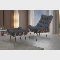 Poltrona com Puff Costela Linho