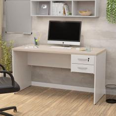 Mesa de Escritório Escrivaninha 140x60cm com Gaveta Carvalho / Branco