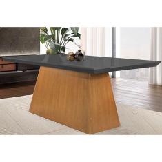 Mesa Para Cozinha Luna + Tampo Madeirado Curvo 180x90cm Grafite-imbuia - Rufato