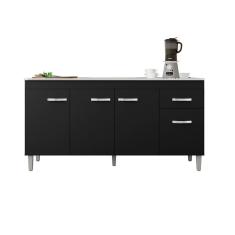 Balcão Para Pia Gabriela Sem Tampo 145Cm 4 Portas 1 Gaveta - Ajl Móveis Cor Preto