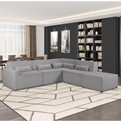 Sofá de Canto 4 Lugares com Puff 284cm Linho Lutz Yescasa Gelo