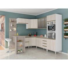 Armário De Cozinha Completa 10 Pçs Com Vidro Tampo Bancada Pérola Móveis Branco Polar Crema Connect